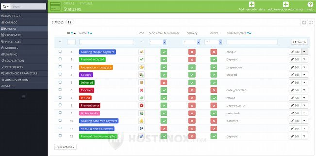 Order Statuses Section in the Admin Panel