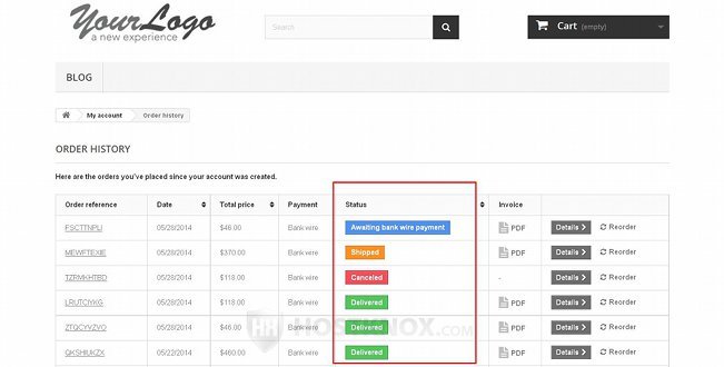 Order History of a Customer's Account on the Frontend