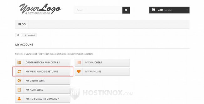 Accessing the Section My Merchandise Returns of a Customer's Account on the Frontend
