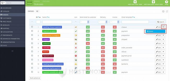 Deleting Order Statuses