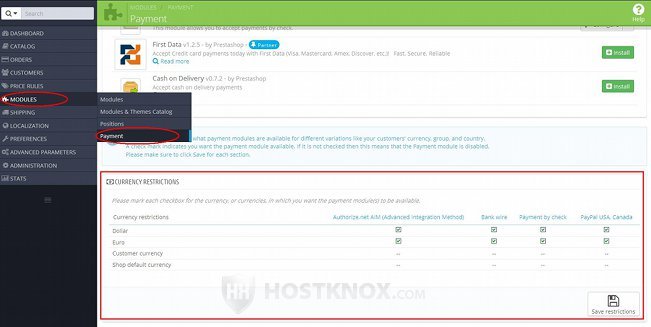 Payment Module Restrictions Based on Currency