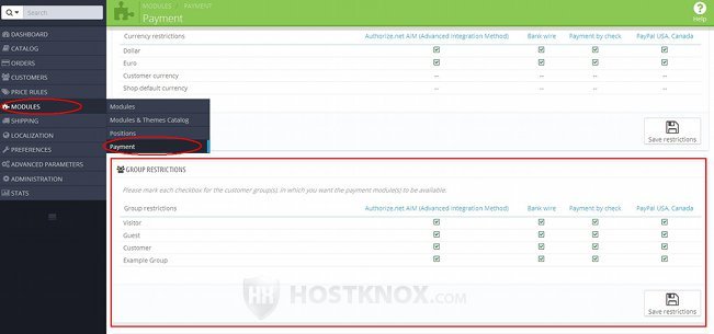 Payment Module Restrictions Based on Customer Groups