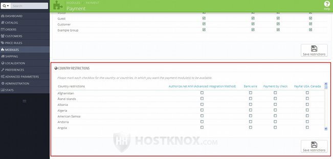 Payment Module Restrictions Based on Country