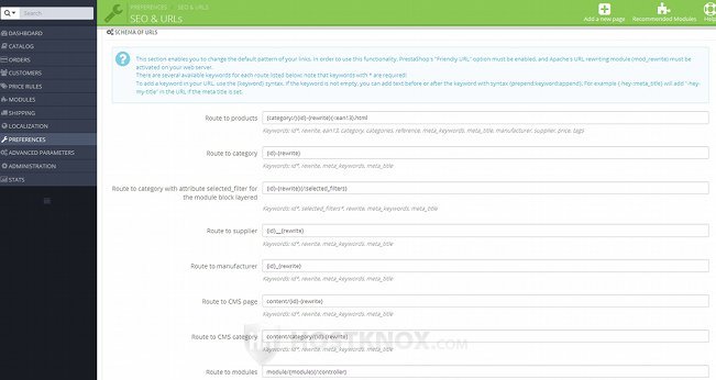 SEO and URL Options-Schema of URLs Panel