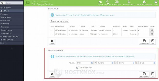 Prices Tab-Priority Management