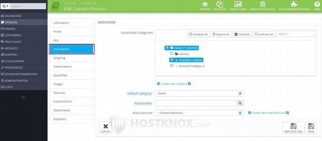 Form for Adding and Editing Products-Associations Tab