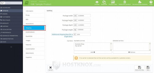 Form for Adding and Editing Products-Shipping Tab