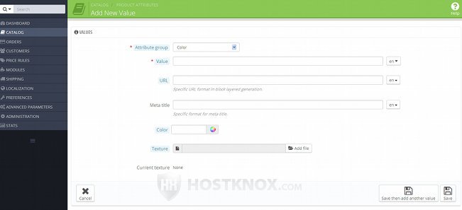 Form for Adding Attribute Values