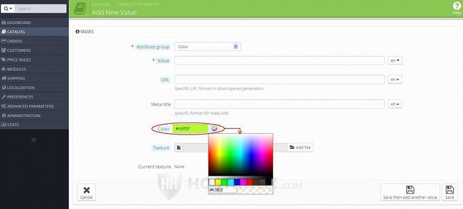 Form for Adding/Editing Attribute Values-Color Option