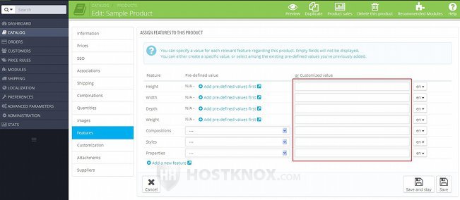 Form for Adding/Editing Products-Options for Custom Feature Values