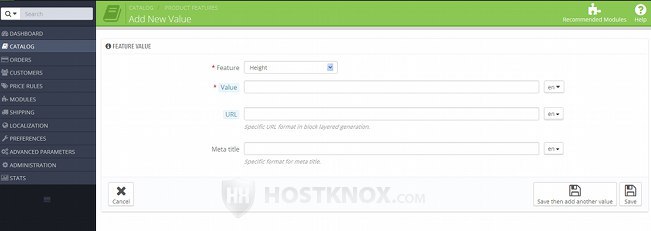 Form for Adding Feature Values