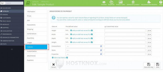 Form for Adding/Editing Products-Features Tab