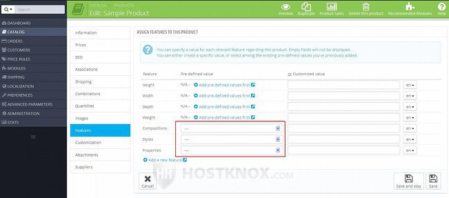 Form for Adding/Editing Products-Menus with Predefined Feature Values