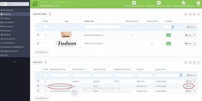 Editing Manufacturer Addresses