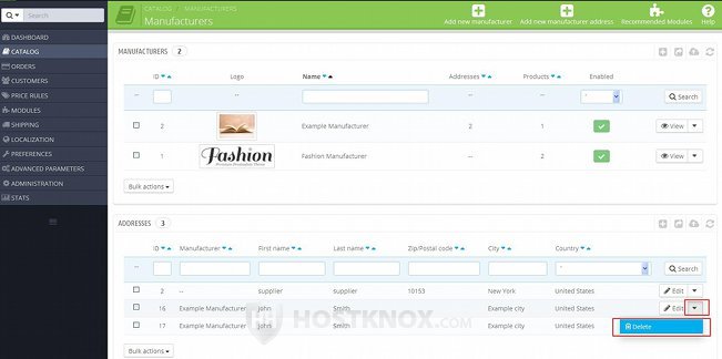 Deleting Manufacturer Addresses
