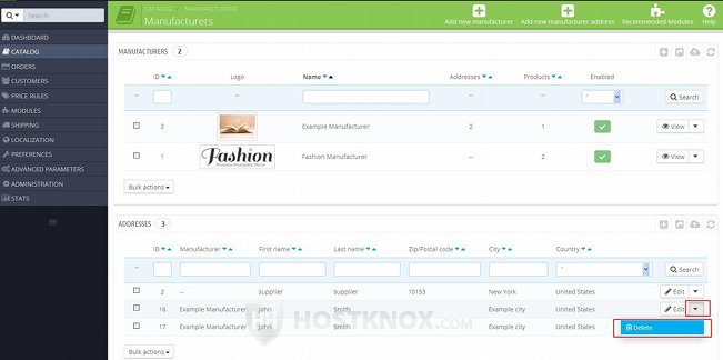 Deleting Manufacturer Addresses