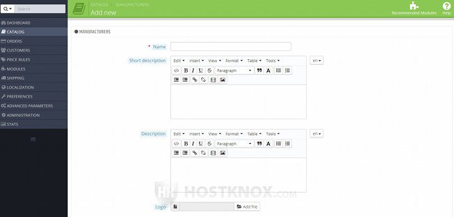 Form for Adding Manufacturers-Name, Description, Logo