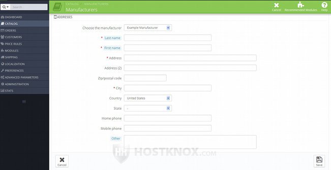 Form for Adding Manufacturer Addresses