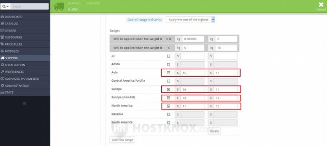 Form for Adding/Editing Carriers-Fields for Setting the Shipping Fees Per Zone