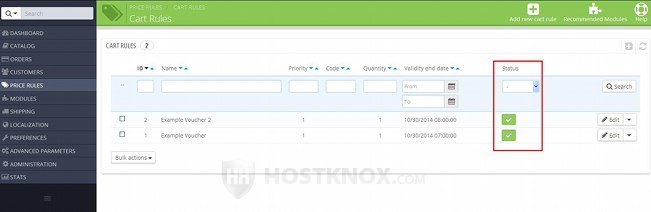 Enabling and Disabling Cart Price Rules