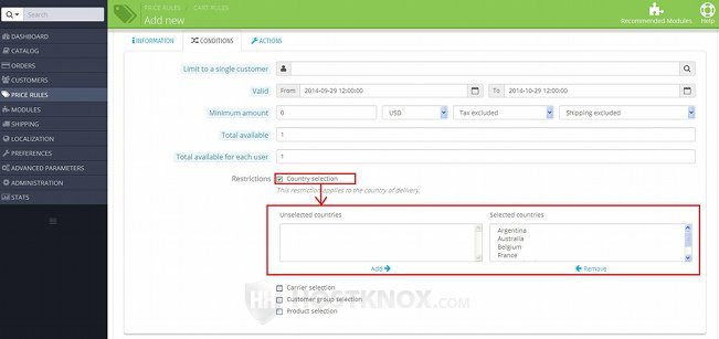 Settings for Voucher Conditions-Restricting Countries, Carriers and Customer Groups