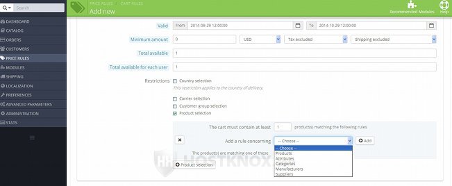 Settings for Voucher Conditions-Selecting a Rule for Product Restrictions