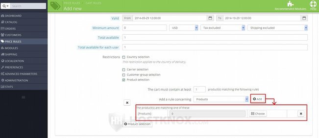 Settings for Voucher Conditions-Selecting a Specific Item for a Rule for Product Restrictions