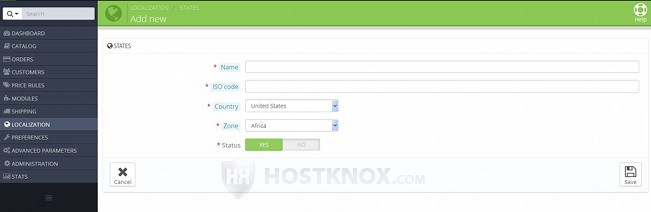 Form for Adding New States/Regions