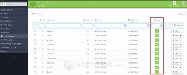 Table with Existing States/Regions-Enabled Column