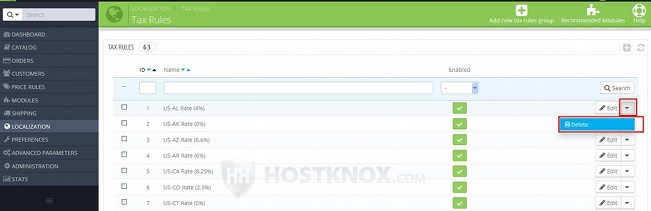 Deleting a Tax Rule