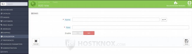 Form for Adding Tax Rates