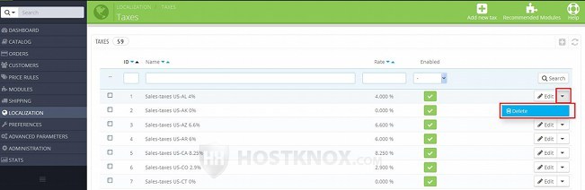 Deleting a Tax Rate