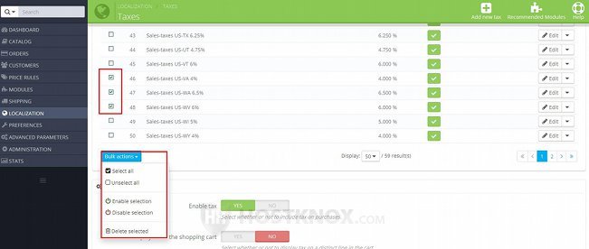 Performing Bulk Actions with Tax Rates