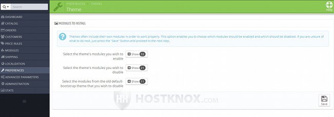 Editing the Configuration of a Theme in Terms of the Modules Associated with It