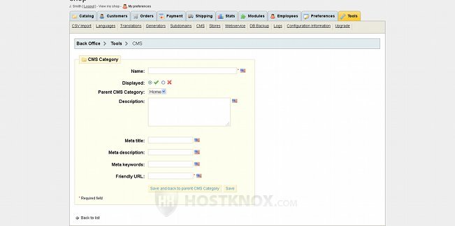 CMS Category Settings