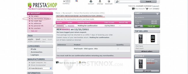 Customer Account-RMA Section