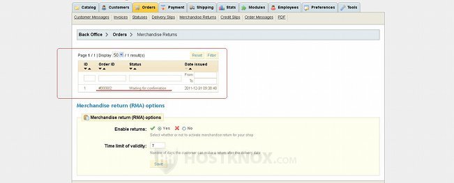 Backend-Merchandise Returns Table