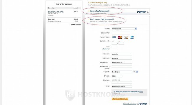 PayPal Sandbox Site-Payment Options