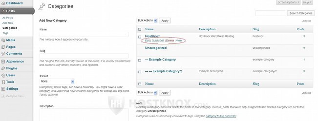 Categories Table in the Admin Panel-Action Buttons per Category