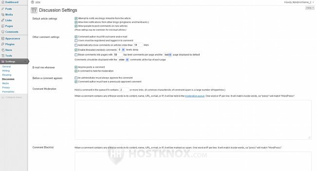 Discussion Settings Page