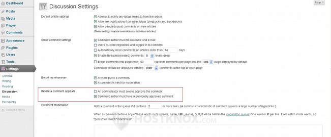 Discussion Settings-Before a Comment Appears