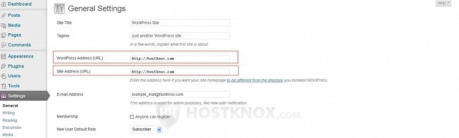 General Settings-WordPress Address and Site Address