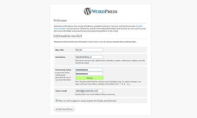 WordPress Admin Information