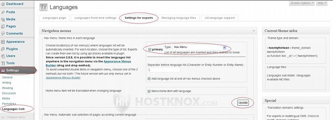 Xili Language Plugin-Adding a Language Switcher to the Nav Bar from the Plugin Settings