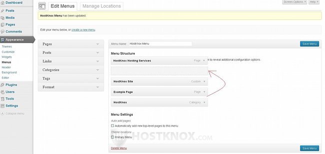 Changing the Order of Menu Links