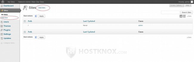Network Admin Panel-Adding a Site