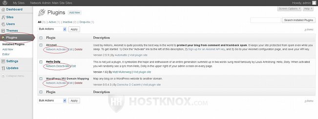 Plugins Section-Network Activating and Deactivating Plugins