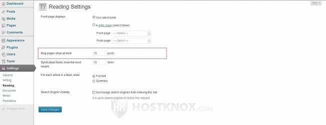 Reading Settings-Posts per Page Option