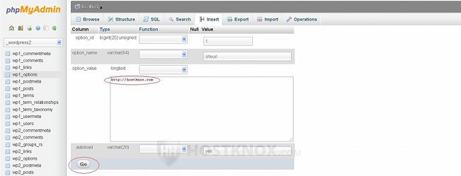 phpMyAdmin-Editing the siteurl Row in the wp_options Table