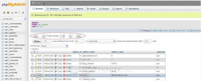 phpMyAdmin-home Row in the wp_options Table